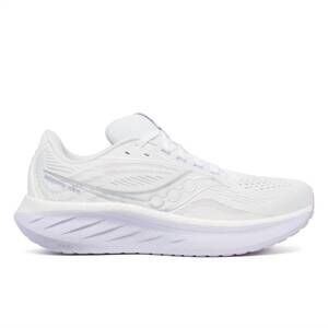 NEW SAUCONY women's ride 18 running shoes in white/thistle